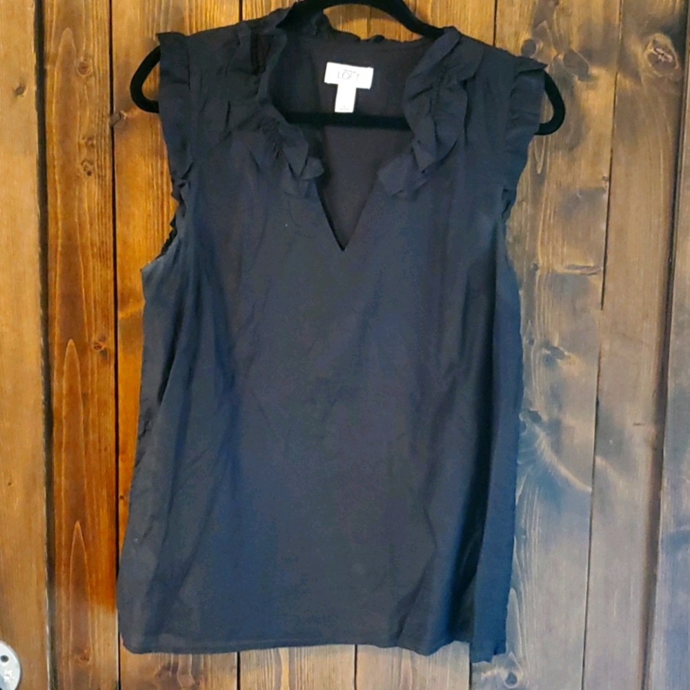 Ann Taylor LOFT ruffle black sleeveless top.